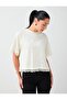 Off-White Lace Detailed Round Neck Short Sleeve Blouse - 3