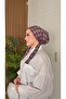 Gray Burgundy Square Pattern Bamboo Scarf Bonnet - 2