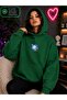 Women's Evil Eye Bead Motif Sea Turtle Printed Hooded Kangaroo Pocket Cotton Sweatshirt