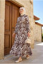 Women's Leaf Patterned Wrinkled Fabric Long Dress with Drawstring Waist - 4