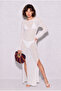 Women's White Glittery Mercerized Slit Detailed Backless Maxi Pareo 2769 60286429 - 4