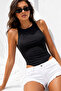 Women's Black Crew Neck Zero Sleeve Slim Fit Tight Fit Blouse with Snap Buttons Badisuit - 3