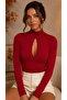 Women's Burgundy Turtleneck Blouse with Front Window Detail - 3