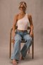 Women's One-Shoulder Crop Tank Top Stretchy Slim Fit Single Jersey Fabric Asymmetrical Neckline Blouse - 2