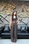 Women's Gold Buttoned Wide Leg Fabric Trousers with Elastic Waist at the Back Sun474 - 3