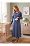New Season Indigo Double-Breasted Breastfeeding-Friendly Design Long Sleeve 100% Cotton Maternity Nightgown - 3