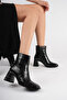 Women's Black Crocodile Printed Thick Heeled Boots & Booties - 3