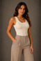 Women's U-Neck Thick Strap Cotton Modal Extra Ribbed Undershirt 2-Pack White-Tan - 3
