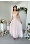 Women's Strappy Floral Embroidered Tulle Detail Long Dress - 3