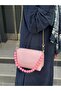 Women's Candy Pink Beaded and Chain Handle Shoulder and Hand Bag Stylish Design Baguette Handbag - 3