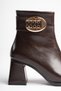 Women's Gold Buckle Detailed Thick Heeled Bitter Brown Boots & Booties - 4