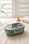304 Stainless Steel Lunch Box with Carry Handle - 2 Compartments Leakproof Food Storage Container with Locking Lid - 6
