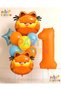 Garfield Balloon Themed 1 Year Old 10 Piece Birthday Balloon Set Orange Number Foil Balloon Cat Concept Balloon Set