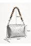 Women's Candy Pink Beaded and Chain Handle Shoulder and Hand Bag Stylish Design Baguette Handbag - 2