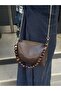 Women's Bitter Brown Bead and Chain Handle Shoulder and Hand Bag Stylish Design Baguette Handbag - 3
