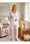 New Season Ecru Rope Strap Lace Detailed Design Buttoned Maternity Pajama Set 3-Piece Set - 3
