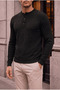 Bergamo 100% Acrylic Henley Collar Hair Braided Thin Men's Knitwear Sweater - Black - 2