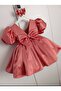 Brick Red Girls' Puffy Dress Evening Gown - 3