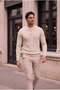 Bergamo Henley Collar Braided Thin Men's Knitwear Sweater - Stone - 3