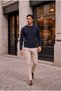 Bergamo Acrylic Henley Collar Hair Braided Thin Men's Knitwear Sweater - Indigo - 5