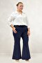 29031 Plus Size Spanish Flare Pants - Navy Blue