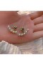 Gold Color Tiny Heart Row Pearl Detailed Women's Stud Earrings - 4
