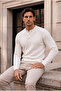 Bergamo 100% Acrylic Henley Collar Hair Braided Thin Men's Knitwear Sweater - Ecru - 2