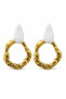 Women's Bijoux Earrings with White Drops and Irregular Yellow Tone Hoop Design