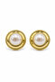 Pearl Detailed Round Bijouterie Earrings Pair in Yellow Tones Stylish and Elegant Design