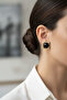 Black Stone Square Formed Yellow Tone Bijouterie Earrings - 2