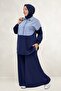 67072 Plus Size Garni Detailed Modal Pants Set - Indigo
