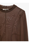 Slim Fit Stitching Detailed High Neck Long Sleeve Tulle T-Shirt - 7