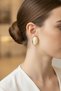 Elegant Cream Oval Stone Yellow Framed Bijouterie Earrings for Women for Daily and Special Occasions - 2