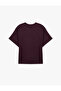 Plum Color Short Sleeve T-Shirt Modal Fabric Regular Fit Stitching Detail Crew Neck - 6