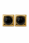 Black Stone Square Formed Yellow Tone Bijouterie Earrings