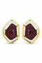 Stylish Women's Steel Earrings with Yellow Color Frame and Burgundy Resin Stone