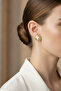 Pearl Detailed Round Bijouterie Earrings Pair in Yellow Tones Stylish and Elegant Design - 2
