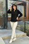 Women's Black Floral Embroidered Scalloped Comfortable Fit 100% Cotton Shirt with Stand Collar and Buttons - 3