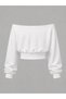 Women's White U.S.A Printed Boat Neck 100% Cotton Ribbed Oversize Crop Sweatshirt - 2