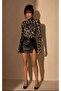 Women's Mink-Black Half Fisherman Leopard Pattern Finger-Interlocking Blouse Be493 - 2