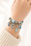 Women's Steel Charm Bracelet with Pink and Purple Stones, Panda Butterfly Flower Figure, Stainless Steel Tarnish-Resistant Bracelet - 2