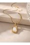 Women's Stainless Steel Necklace - Gold Snake Chain Steel Necklace with Amorphous Rectangular Stone Modern Stylish Jewelry