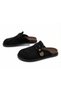 Women's Black Suede Buckle Sabo Mule Slippers Daily Comfortable Thick Sole Home and Outdoor Slippers Arite - 3