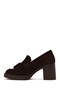 Women's Brown Thick Heeled Tasseled Suede Leather Loafer Af450012Ds - 3