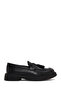 Women's Black Thick-Soled Tasseled Leather Loafer Af450011Dv