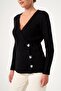 Women's Double Breasted Shawl Collar Sweater Black 25258 - 2