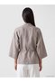 Lcwaikiki Classic Gray Belted 100% Linen Women's Shirt - 4