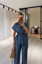 Button Detail Belted Blue Denim Shirt / Pants Set - 3