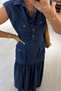 T Sleeve Bellows Pocket Tensel Denim Navy Blue Maxi Dress - 3