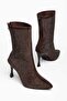 Women's Suede Stone Boots - Pointed Toe Stone Embellished Thin Heeled Back Zipper Boots - 5
